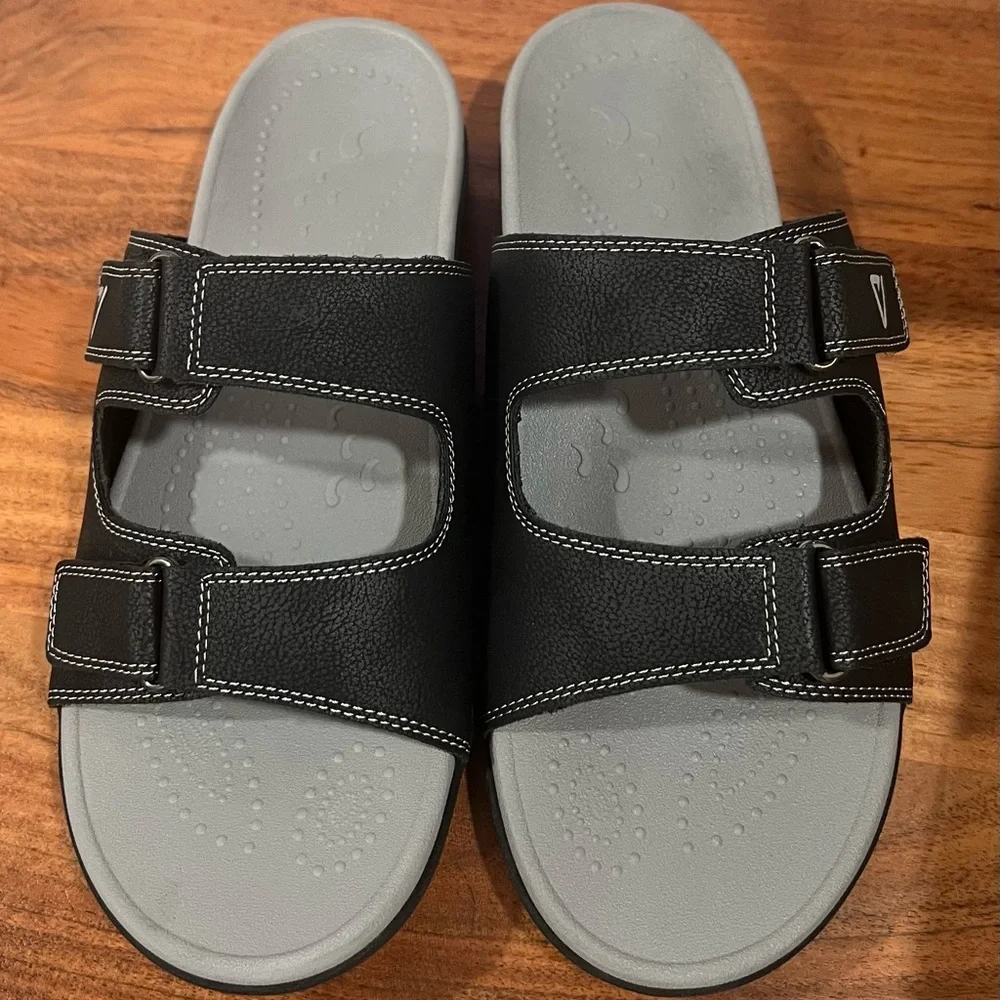 V Step Orthopedic Slides Womens Size 10 Mens 9 Black Adjustable Arch Support New